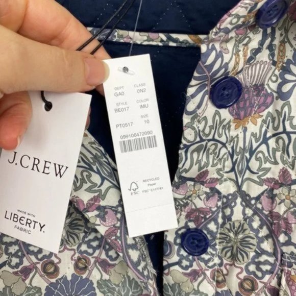 NWT J.Crew x Liberty 10 Diamond Quilted Shirt Jacket William Morris Print - Picture 5 of 11